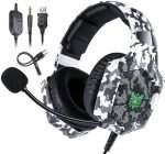Onikuma K8 Army RGB Stereo Gaming Headset- Noise Canceling Mic - Army White