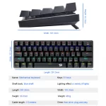 Redragon K613 JAX 60% Compact Rainbow Wired Mechanical Keyboard - 61 Keys - Brown Switches-USB Type-C detachable cable // Black - Image 5