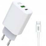 XO-L85A PD 20W+ QC 3.0 Fast Charger - Double USB 2.4A with Cable Type-C | White