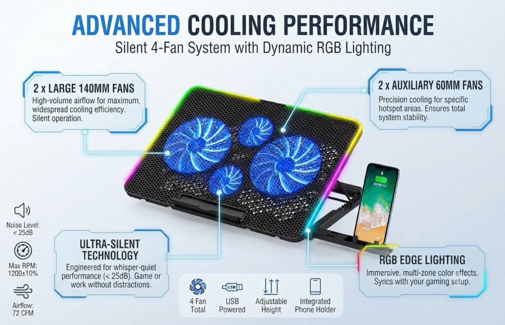 VOVO V-06 Gaming Laptop Cooling Pad